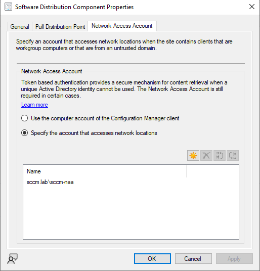 Network access account properties