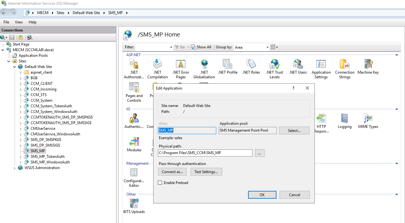 IIS Manager - Physical path
