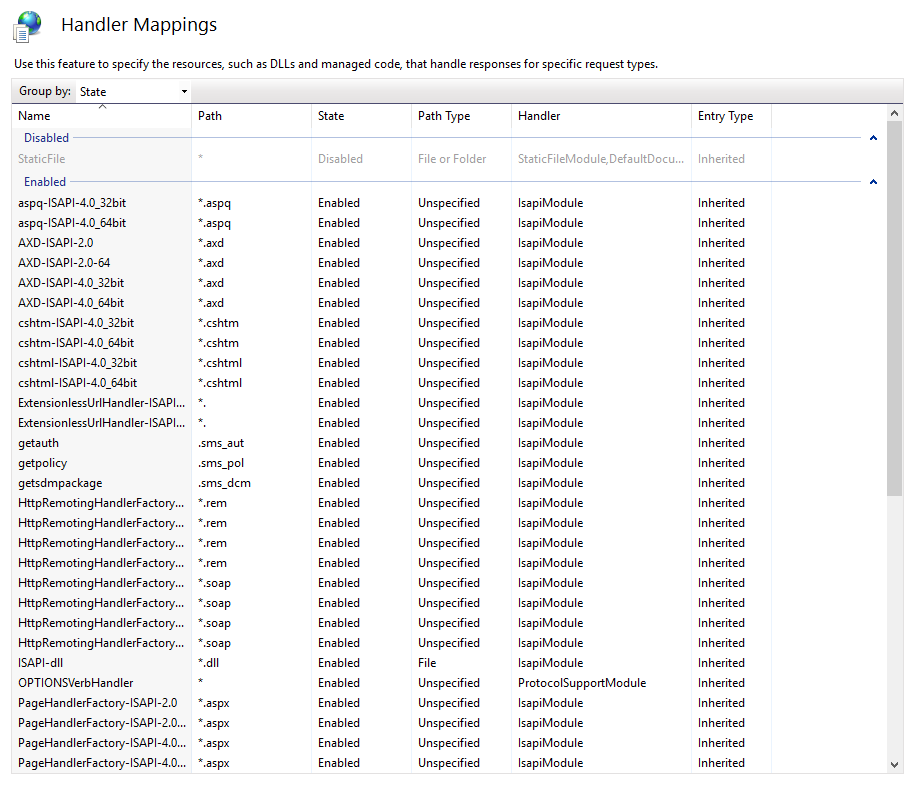 IIS Manager - Handler mappings