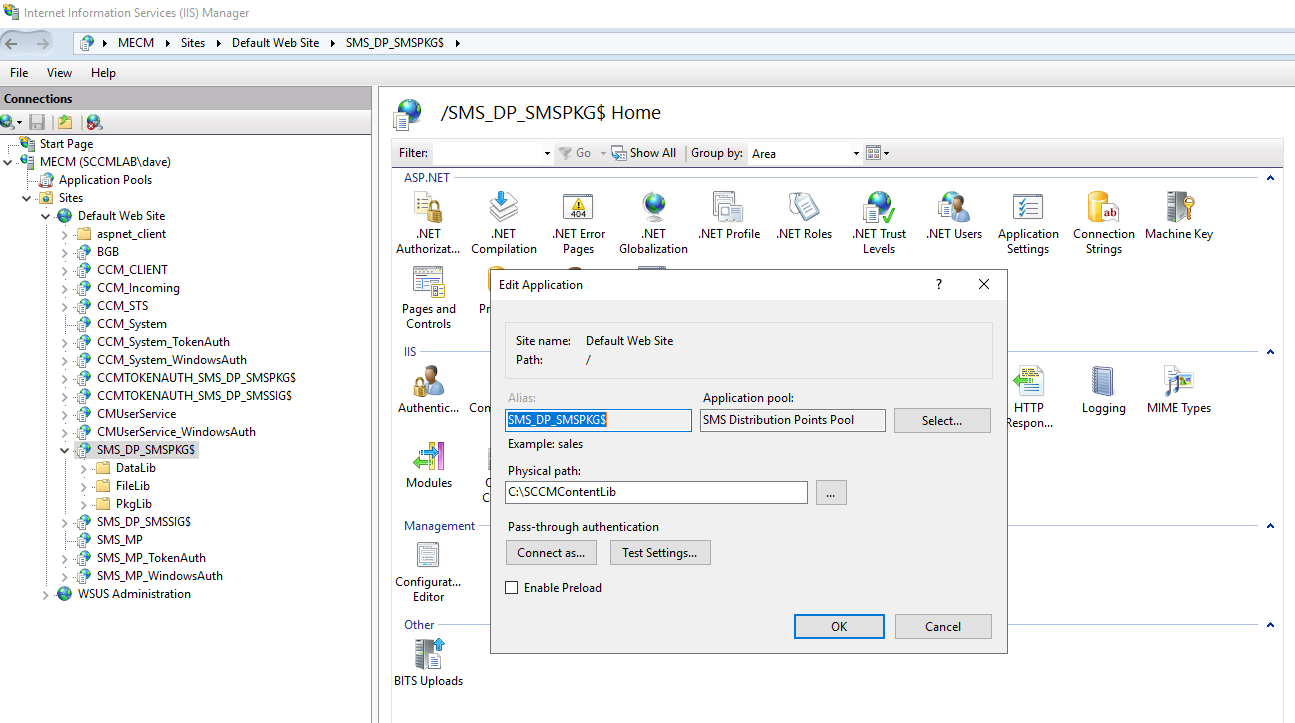 IIS Manager - DP directory