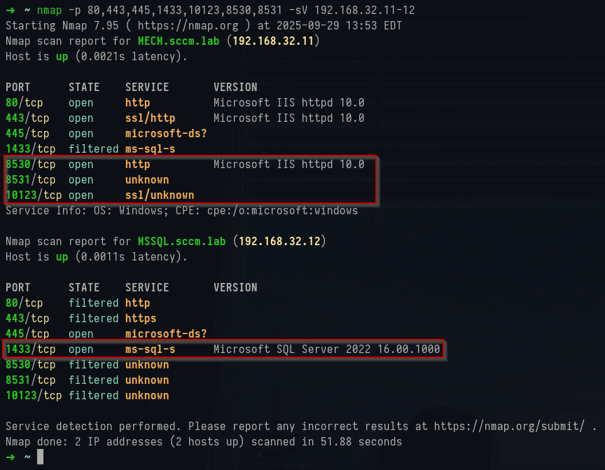 Nmap TCP scan results