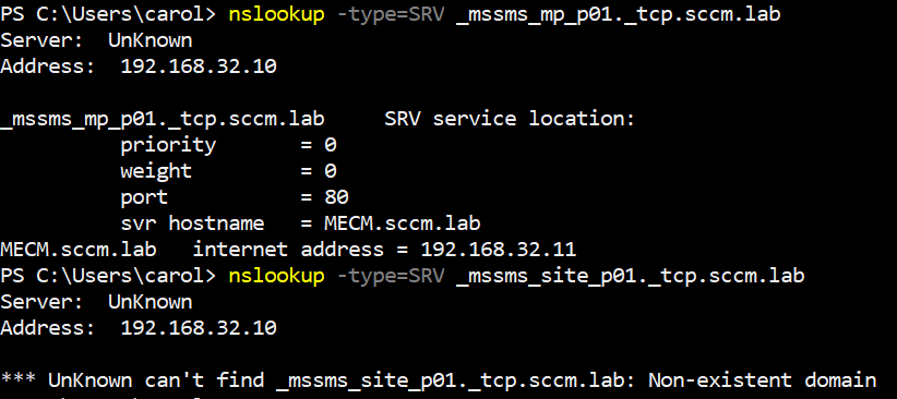 NSLookup command output