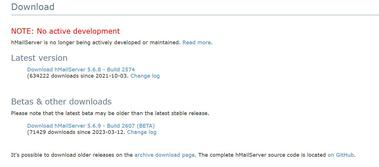 hMailServer download page