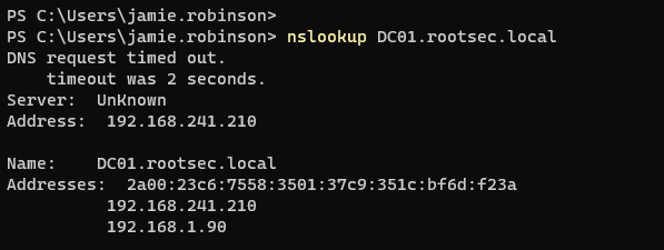 Nslookup result