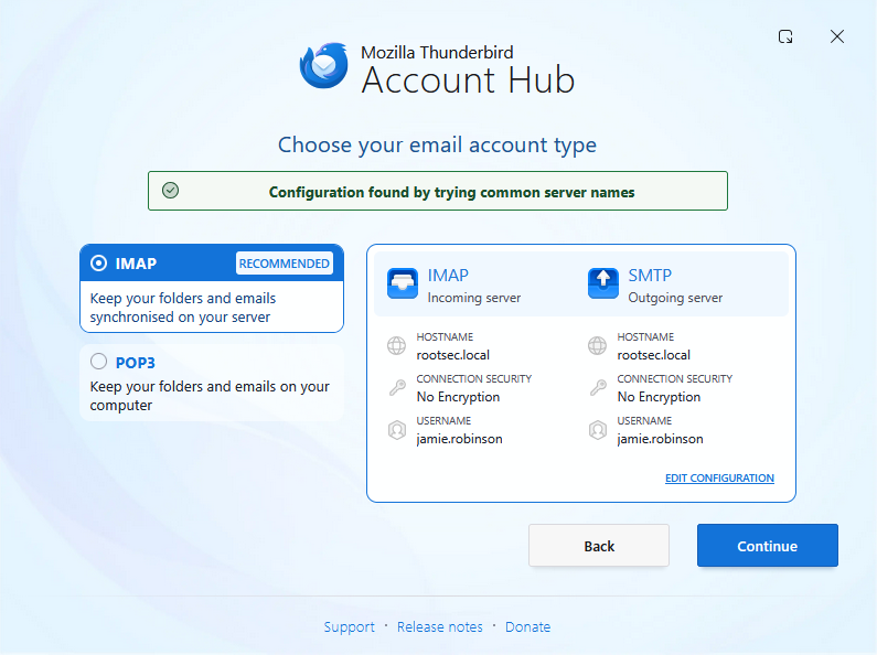 Thunderbird account type