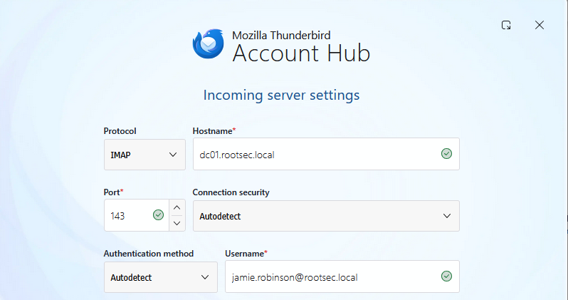 Incoming server settings
