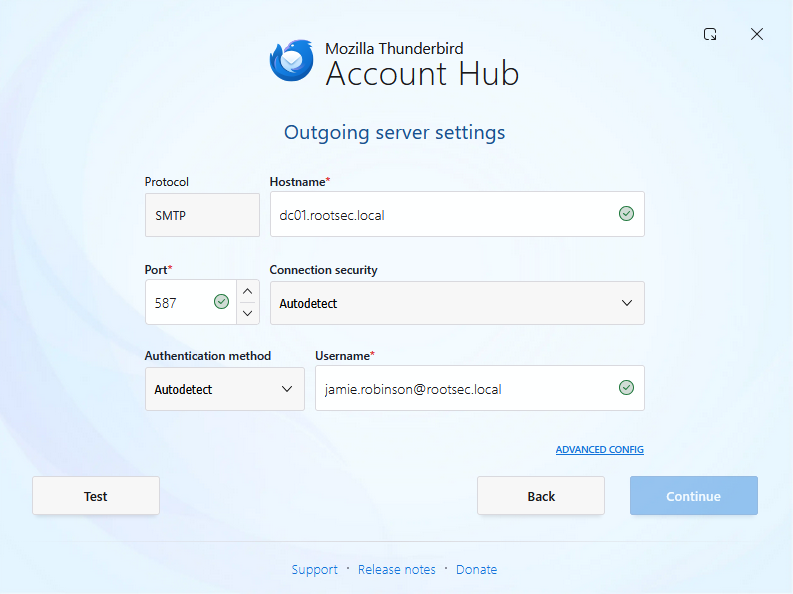 Outgoing server settings