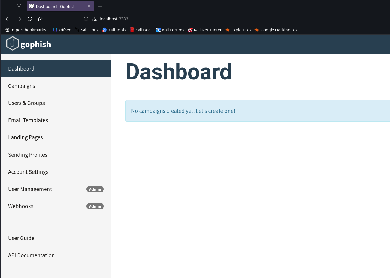 GoPhish dashboard