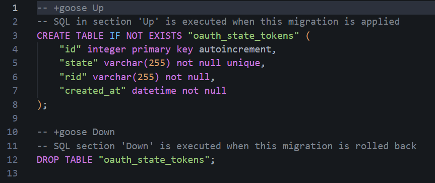 State token table creation