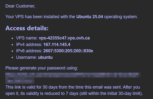 VPS server details