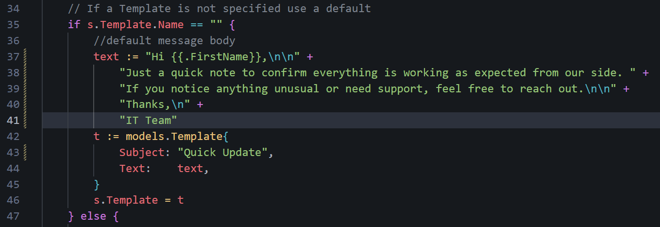 Updated test email contents