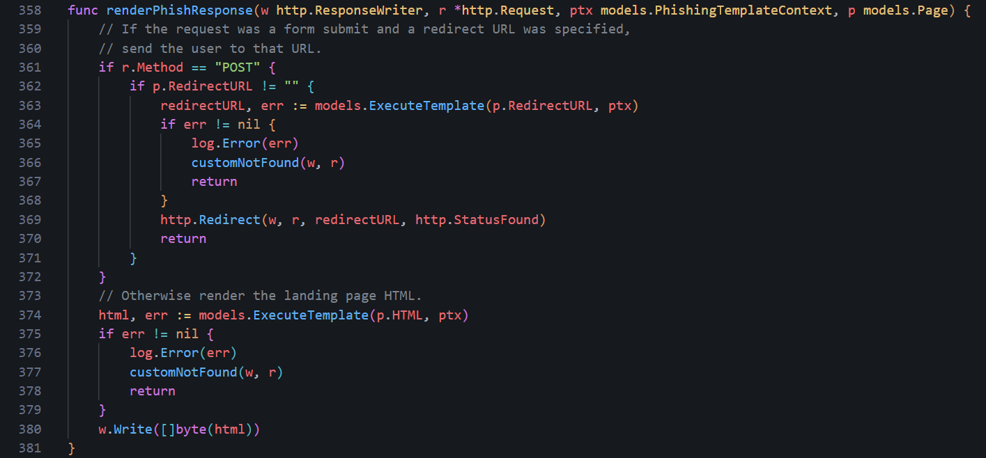 renderPhishResponse code