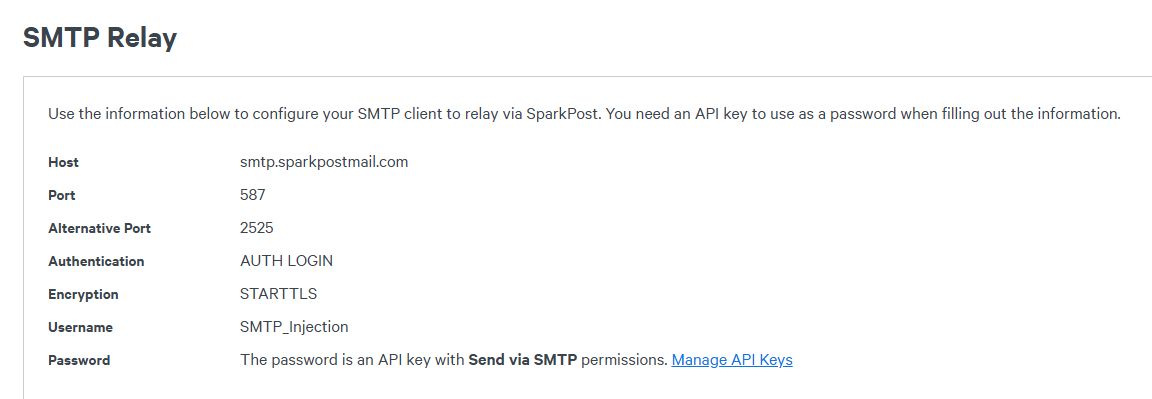 SMTP relay settings
