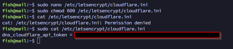 Cloudflare API token saved