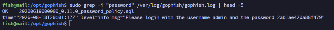 GoPhish admin password