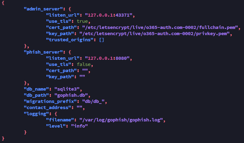 GoPhish configuration modified