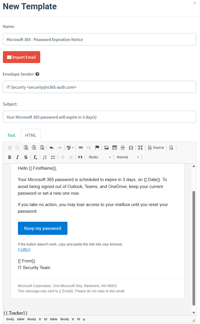 Email template