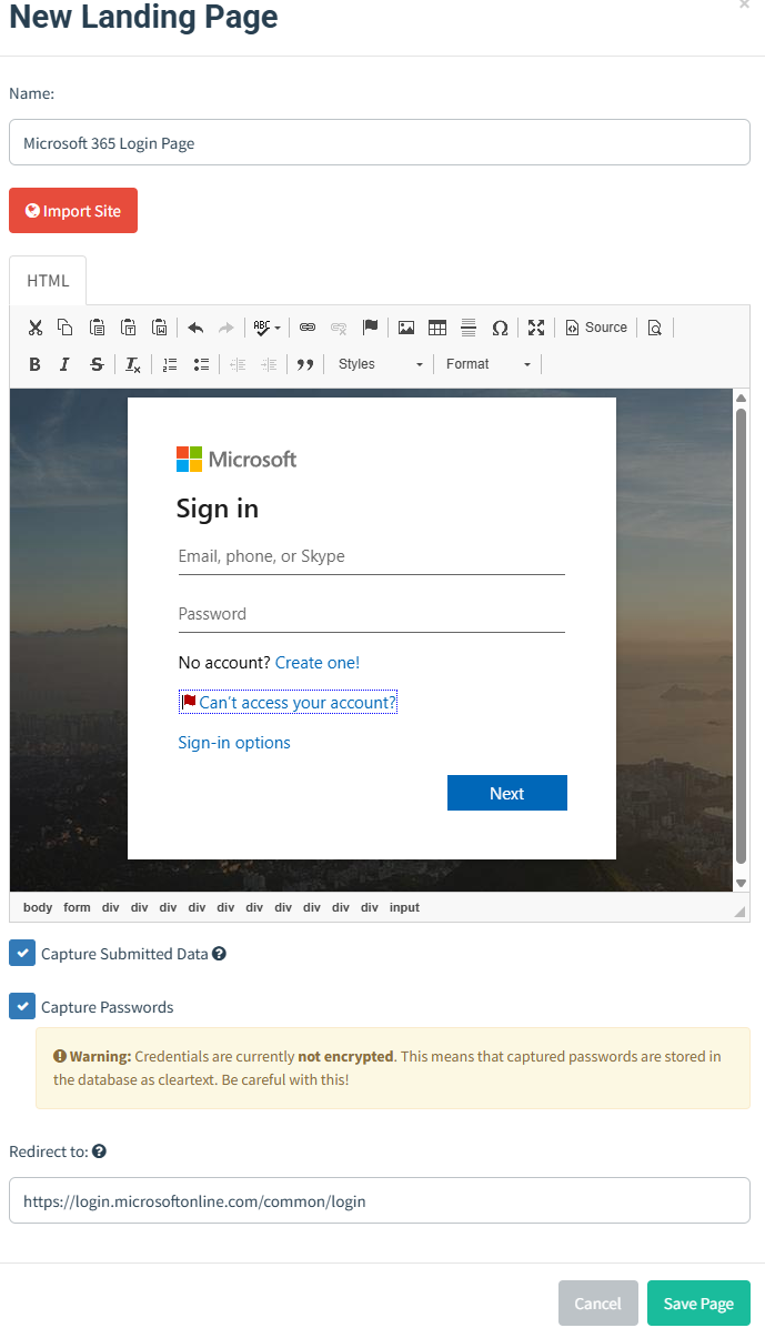 Landing page