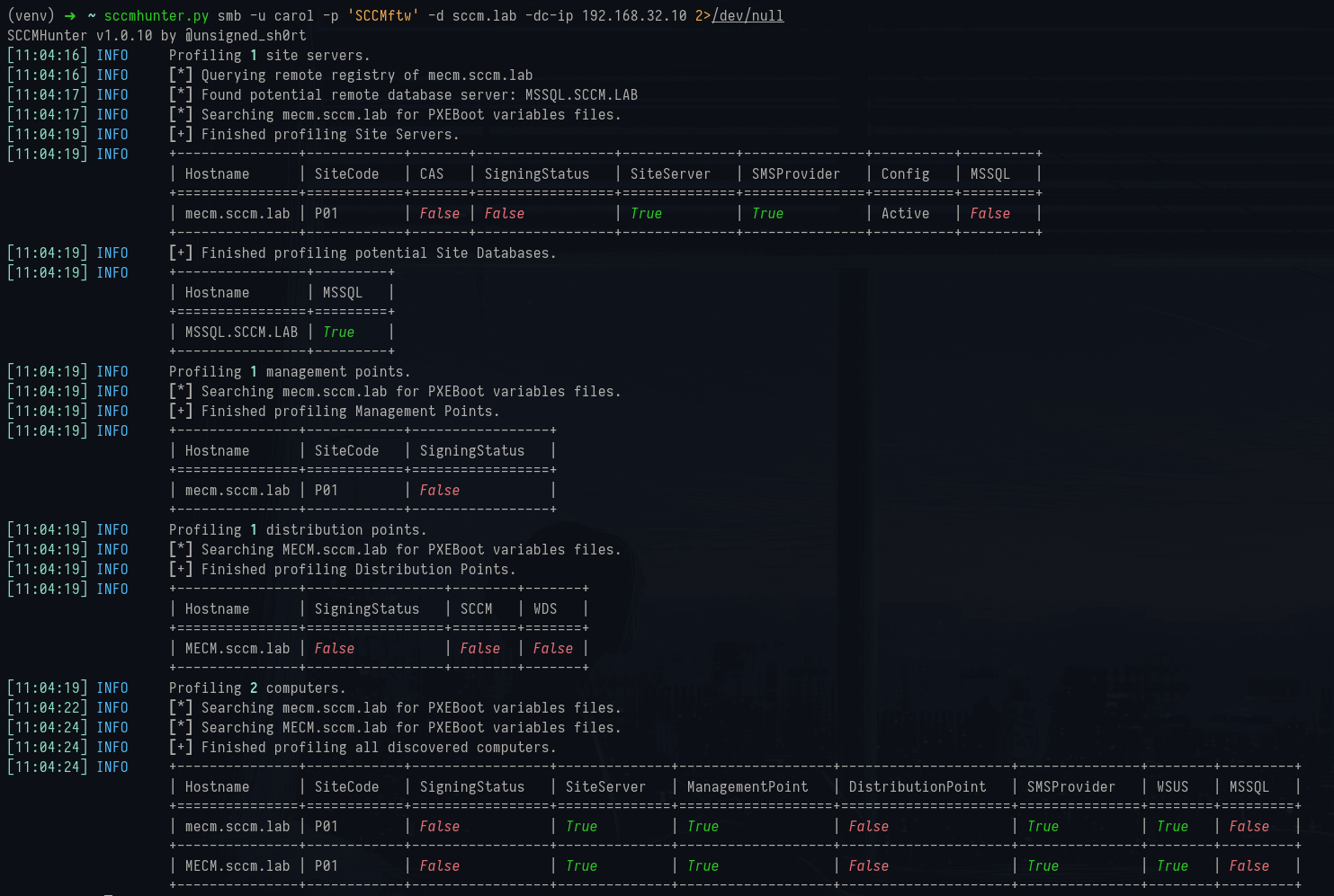 SCCMhunter smb flag output