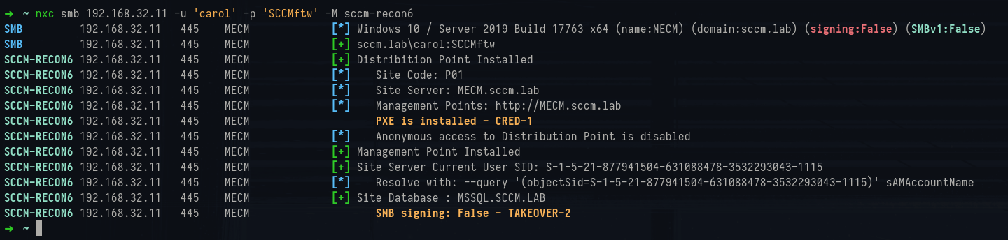 NetExec sccm-recon6 module output