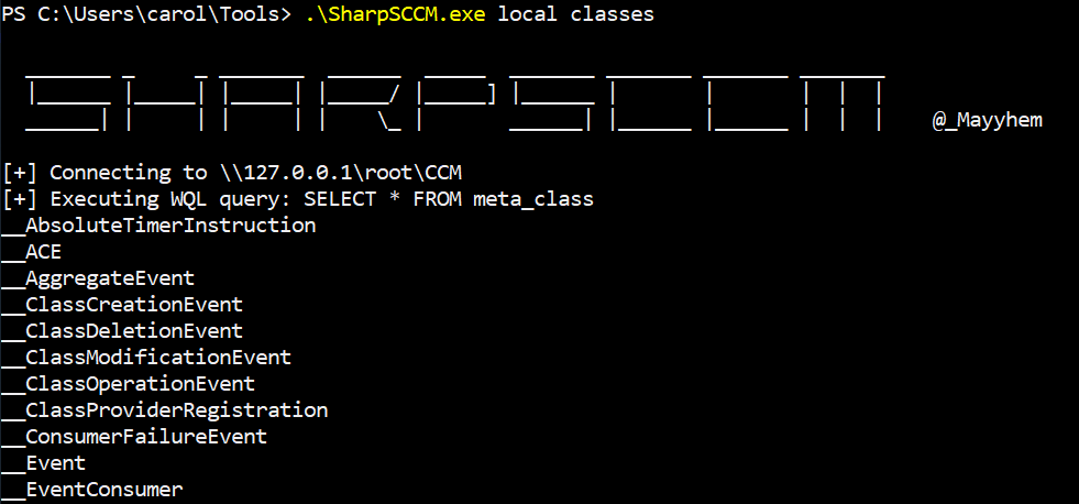 SharpSCCM classes enumeration