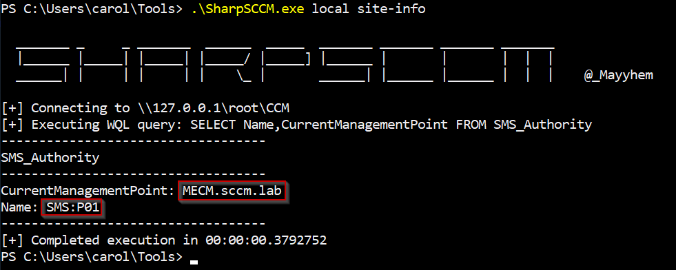 SharpSCCM site info enumeration
