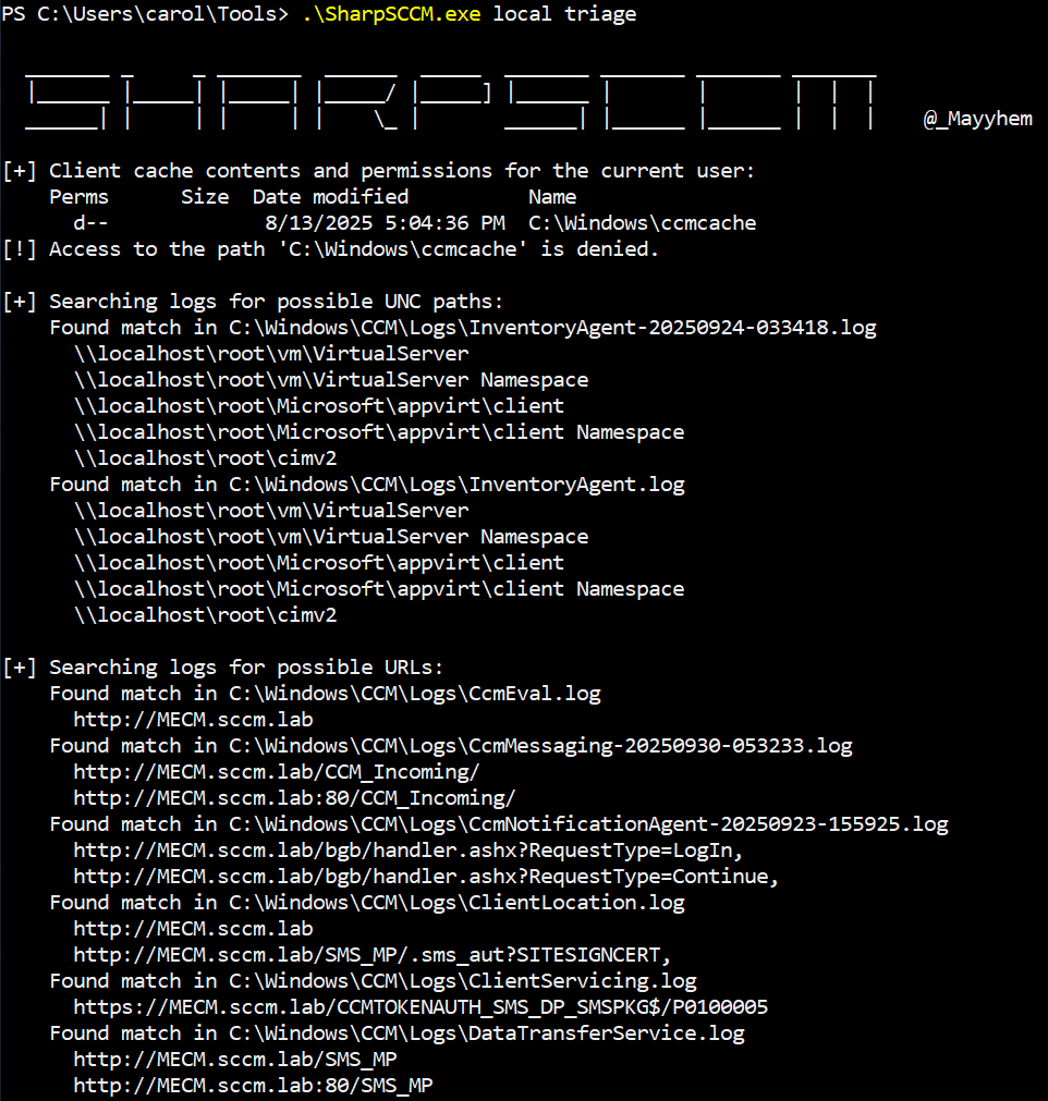 SharpSCCM triage command