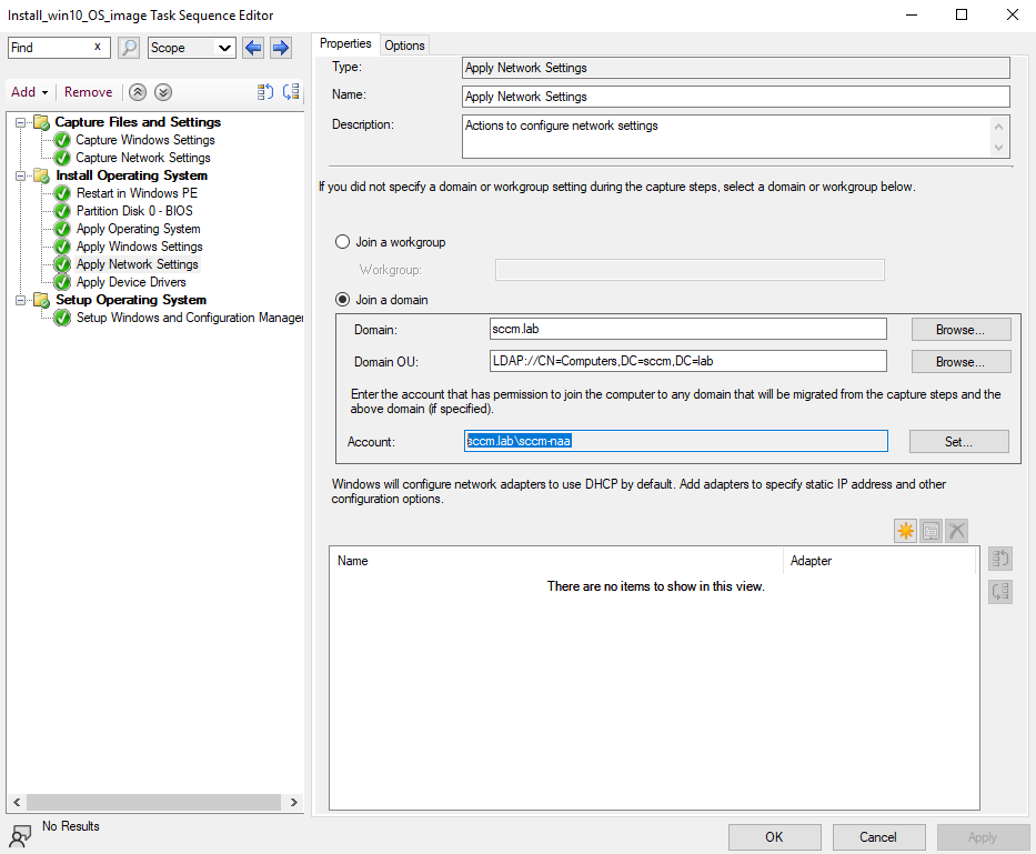Windows 10 installation task sequences