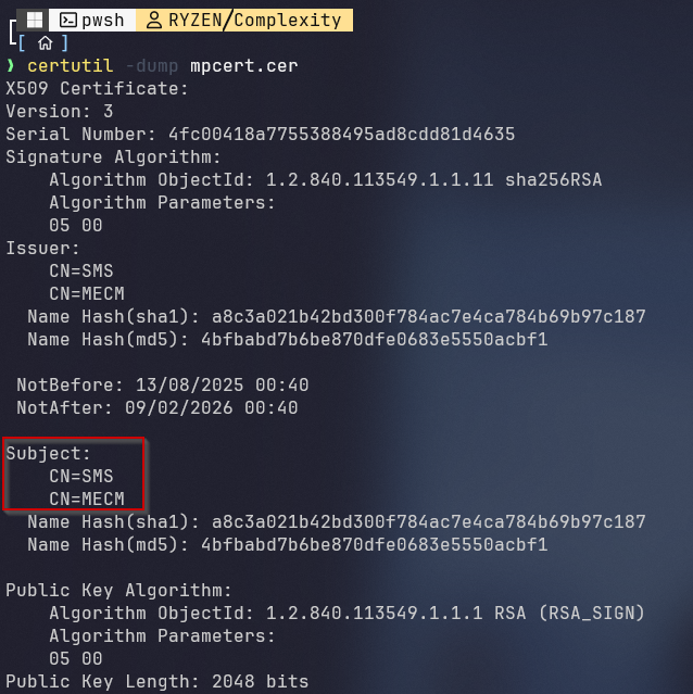 Certificate decoded by powershell